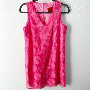 Tracy Negoshian pink floral lace dress scalloped xs